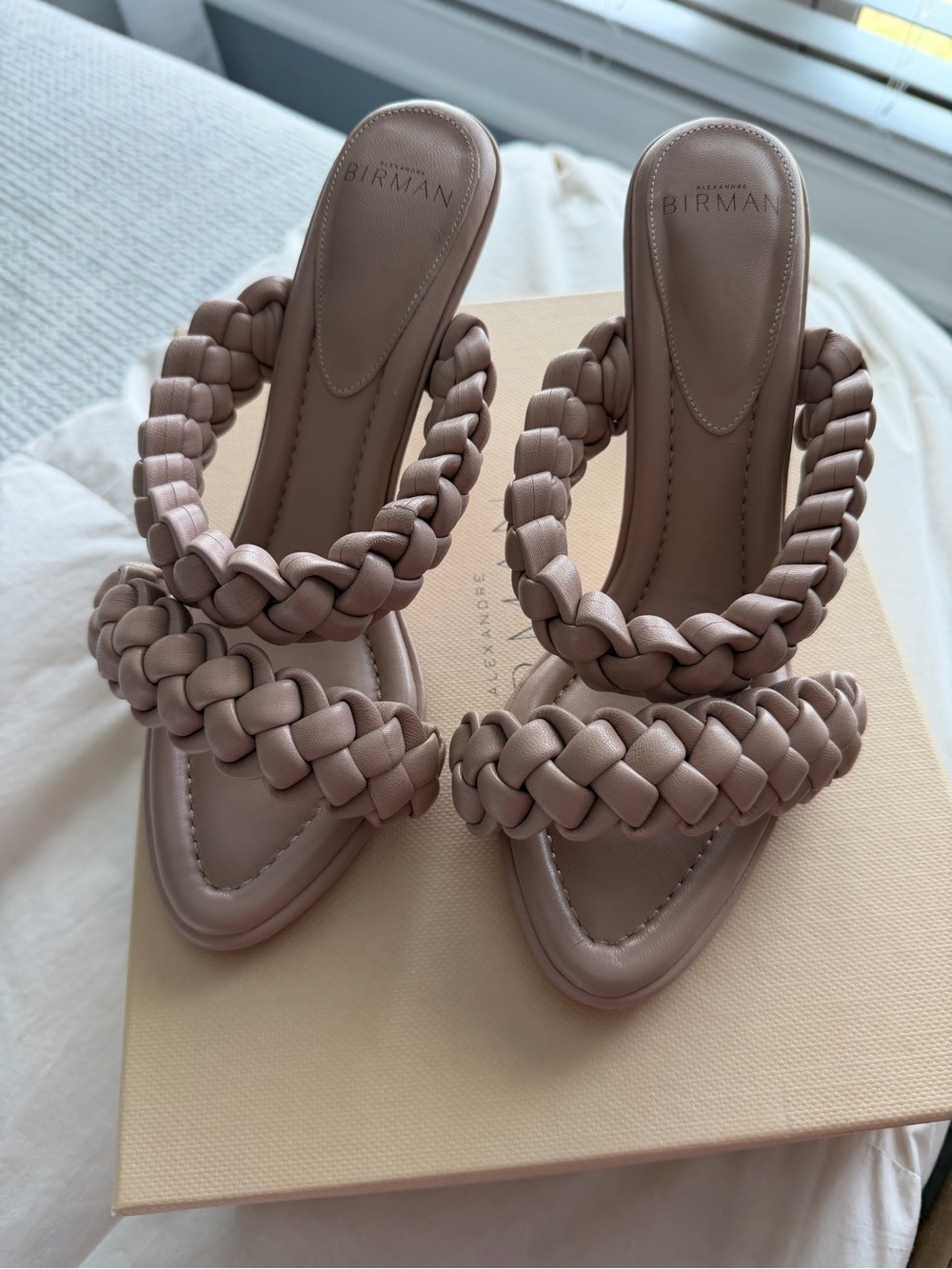 Alexandre Birman Blush Braided Leather Heeled Slides